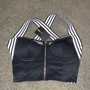Front Zip Black Striped Bustier